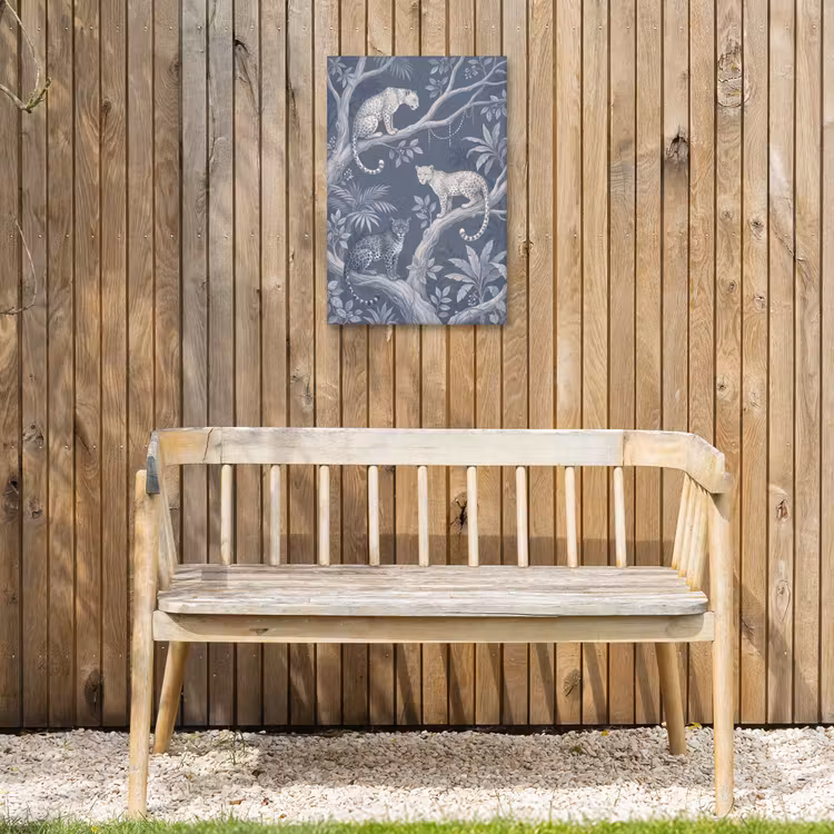 Dieren - Jungle - Illustratie - Bomen - Blauw Tuinposter op houten frame 2 cm dik klein -sfeer4