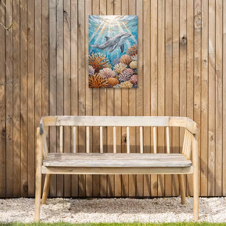 Dieren - Mozaïek - Oceaan - Koraal - Blauw Tuinposter op houten frame 2 cm dik klein -sfeer4