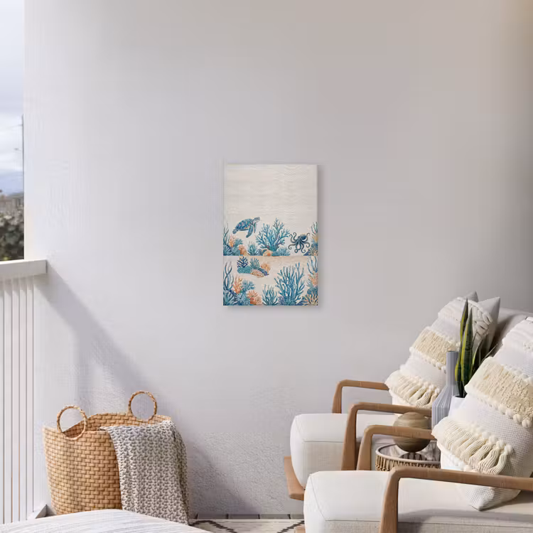 Dieren - Onderwater - Natuur - Mozaïek - Blauw Tuinposter op houten frame 2 cm dik klein -sfeer1