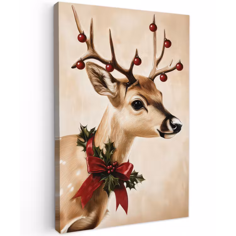 Gewei - Kerst - Rendier - Rood Tuinposter op houten frame 2 cm dik klein -3d