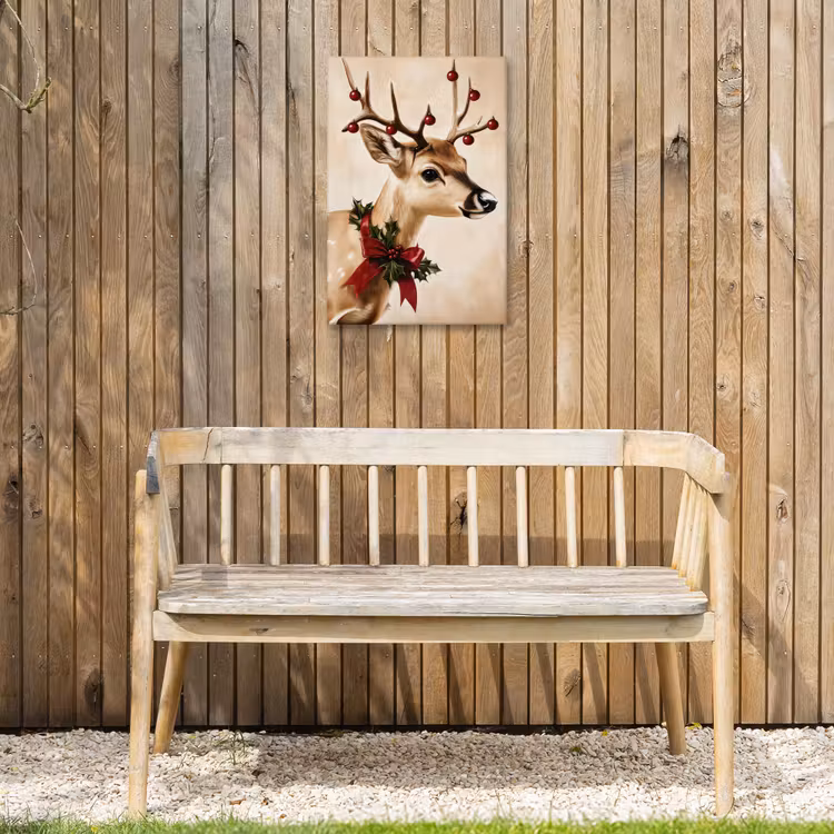 Gewei - Kerst - Rendier - Rood Tuinposter op houten frame 2 cm dik klein -sfeer4