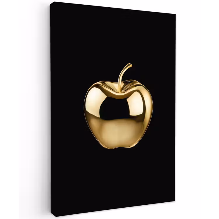 Appel - Goud - Chrome - Zwart Tuinposter op houten frame 2 cm dik klein -3d