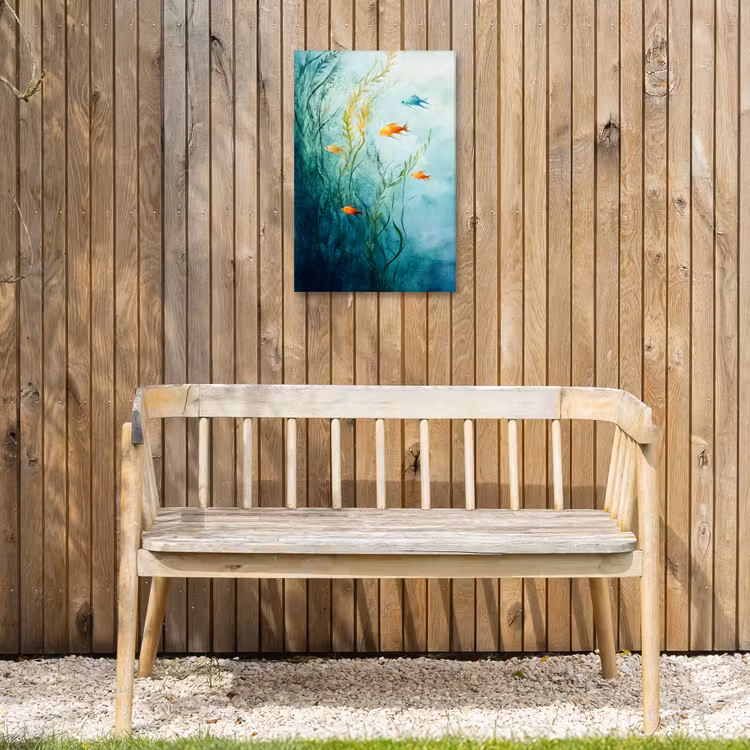 Waterplanten - Vissen - Kleurrijk - Water Tuinposter op houten frame 2 cm dik klein -sfeer4