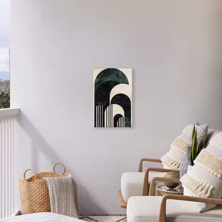 Bogen - Donkergroen - Lijnen Tuinposter op houten frame 2 cm dik klein -sfeer1