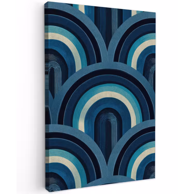 Bogen - Geometrisch - Patroon - Blauw - Retro Tuinposter op houten frame 2 cm dik klein 841 -3d