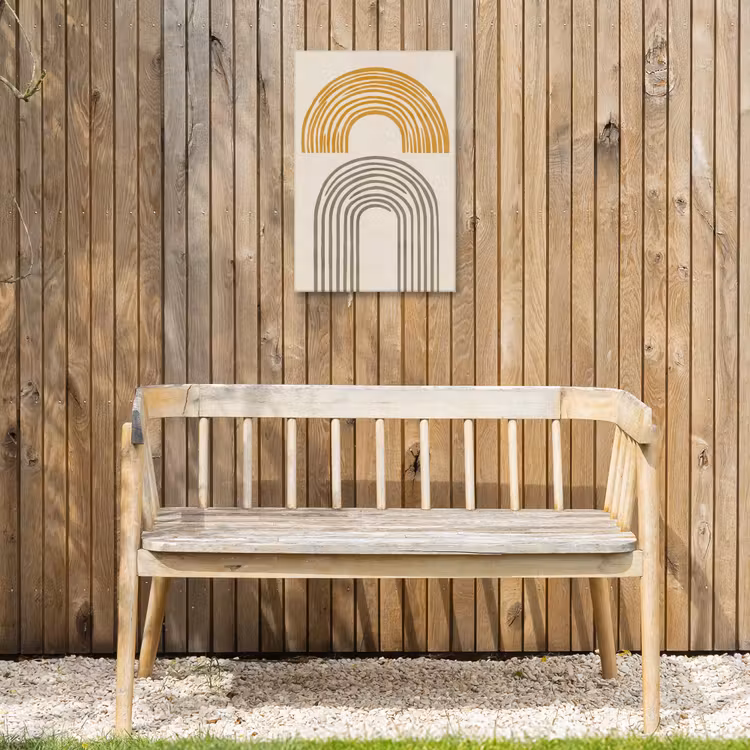 Bogen - Lijnen - Oranje - Minimalistisch Tuinposter op houten frame 2 cm dik klein -sfeer4