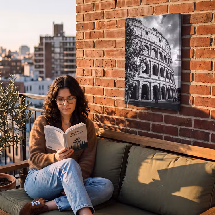 Architectuur - Colosseum - Rome - Historisch - Zwart-wit Tuinposter op houten frame 2 cm dik klein -sfeer3