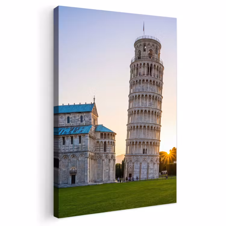 Architectuur - Toren - Pisa - Italië - Zonsondergang Tuinposter op houten frame 2 cm dik klein -3d