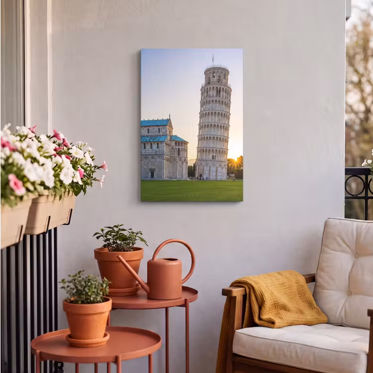 Architectuur - Toren - Pisa - Italië - Zonsondergang Tuinposter op houten frame 2 cm dik klein -sfeer1