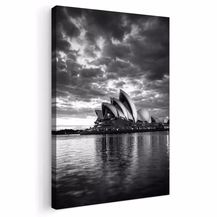 Architectuur - Water - Stad - Modern - Zwart-wit Tuinposter op houten frame 2 cm dik klein -3d
