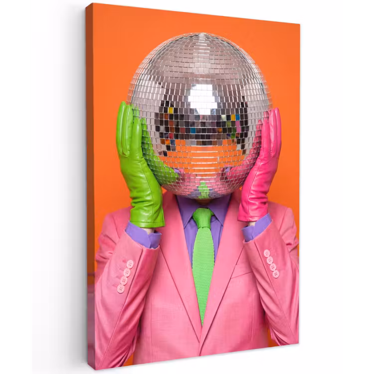 Kunst - Disco bal - Kleurrijk - Modern - Studio Tuinposter op houten frame 2 cm dik klein -3d