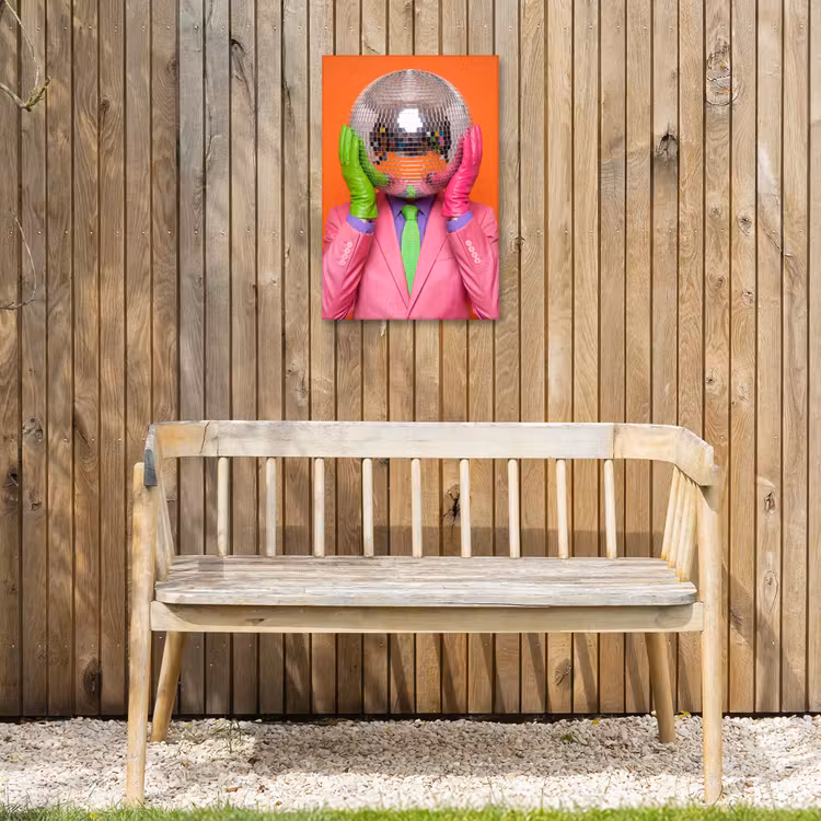 Kunst - Disco bal - Kleurrijk - Modern - Studio Tuinposter op houten frame 2 cm dik klein -sfeer4