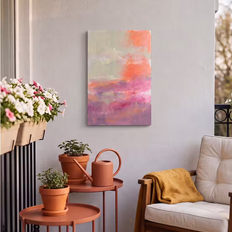 Kunst - Vloeiend - Overgangen - Oranje Tuinposter op houten frame 2 cm dik klein -sfeer1