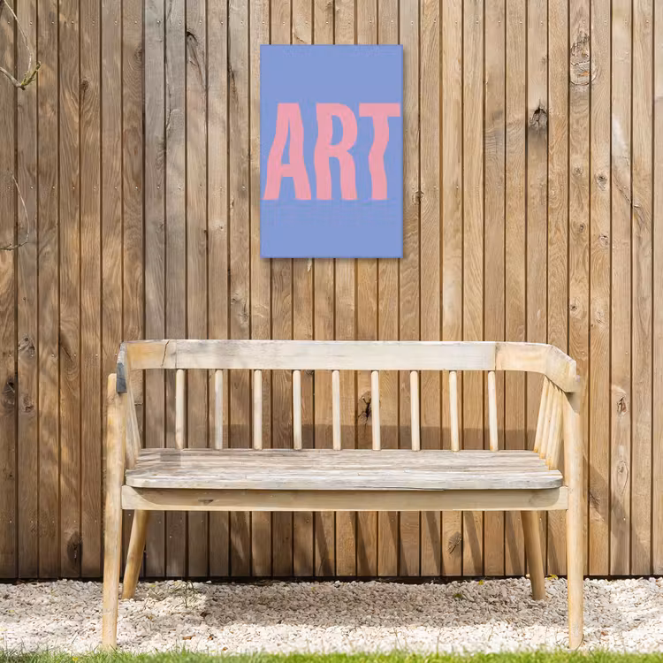 Art - Roze - Blauw Tuinposter op houten frame 2 cm dik klein -sfeer4