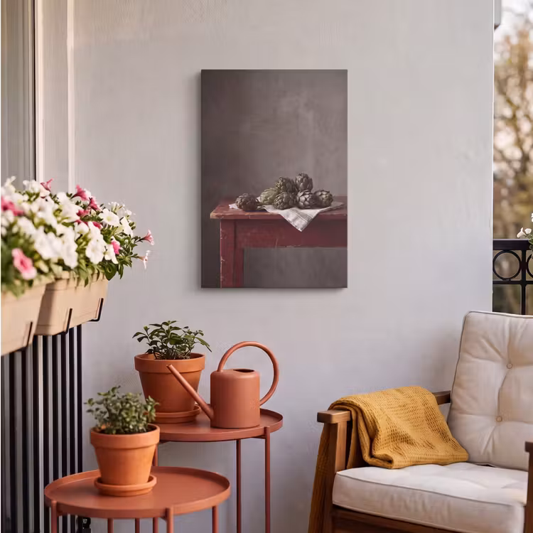Outdoor Canvas Print - Artichoke - Food - Rustic - Artisjok - Eten - Rustiek Tuinposter op houten frame 2 cm dik klein