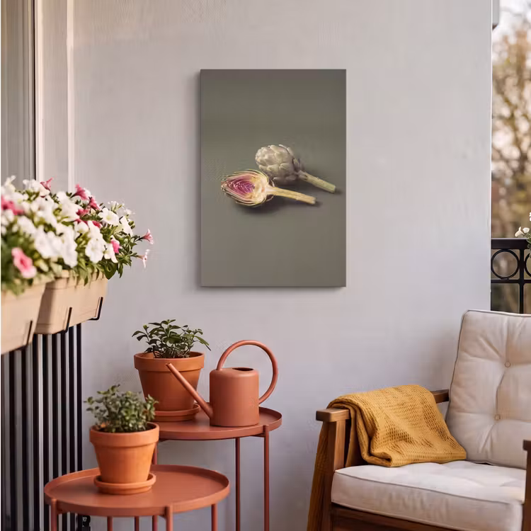 Outdoor Canvas Print - Artichoke - Purple - Food - Artisjok - Paars - Voedsel Tuinposter op houten frame 2 cm dik klein