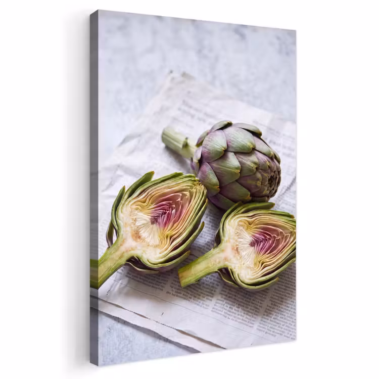 Outdoor Canvas Print - Artichoke - Sliced - Food - Artisjok - Doorgesneden - Eten Tuinposter op houten frame 2 cm dik klein