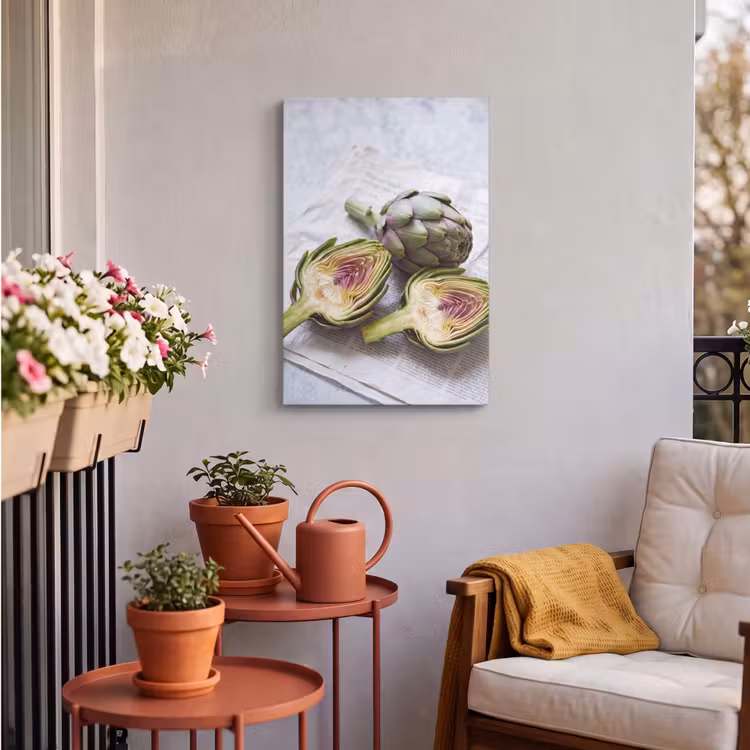 Outdoor Canvas Print - Artichoke - Sliced - Food - Artisjok - Doorgesneden - Eten Tuinposter op houten frame 2 cm dik klein