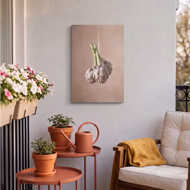 Outdoor Canvas Print - Artichokes - Hanging - Vegetables - Artisjokken - Hangend - Groenten Tuinposter op houten frame 2 cm dik klein