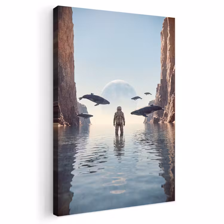 Outdoor Canvas Print - Astronaut - Whale - Fantasy - Ruimtevaarder - Walvis - Fantasie Tuinposter op houten frame 2 cm dik klein