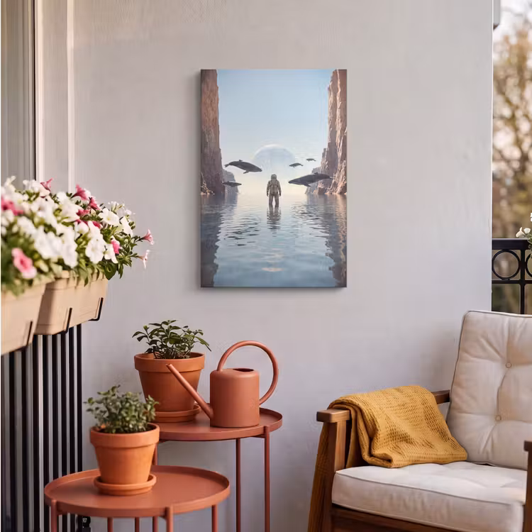 Outdoor Canvas Print - Astronaut - Whale - Fantasy - Ruimtevaarder - Walvis - Fantasie Tuinposter op houten frame 2 cm dik klein