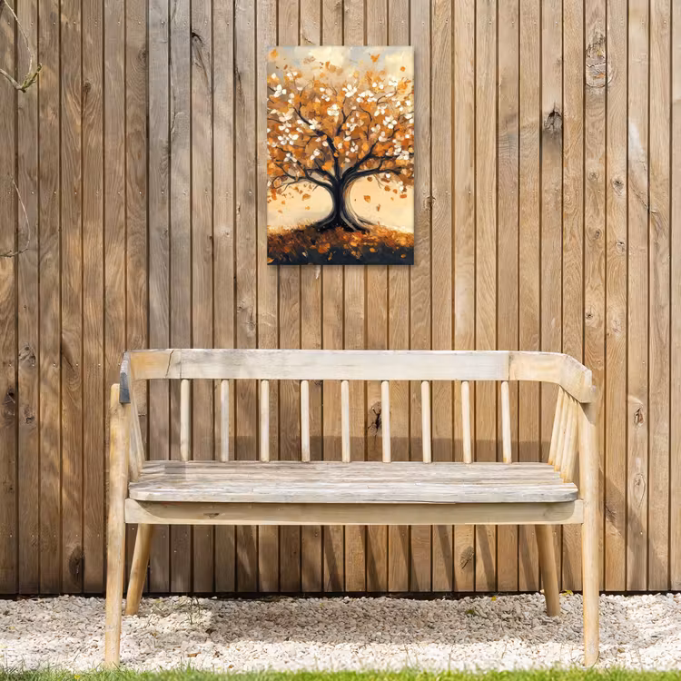 Herfst - Boom - Oranje - Bladeren - Levensboom - Abstract Tuinposter op houten frame 2 cm dik klein -sfeer4