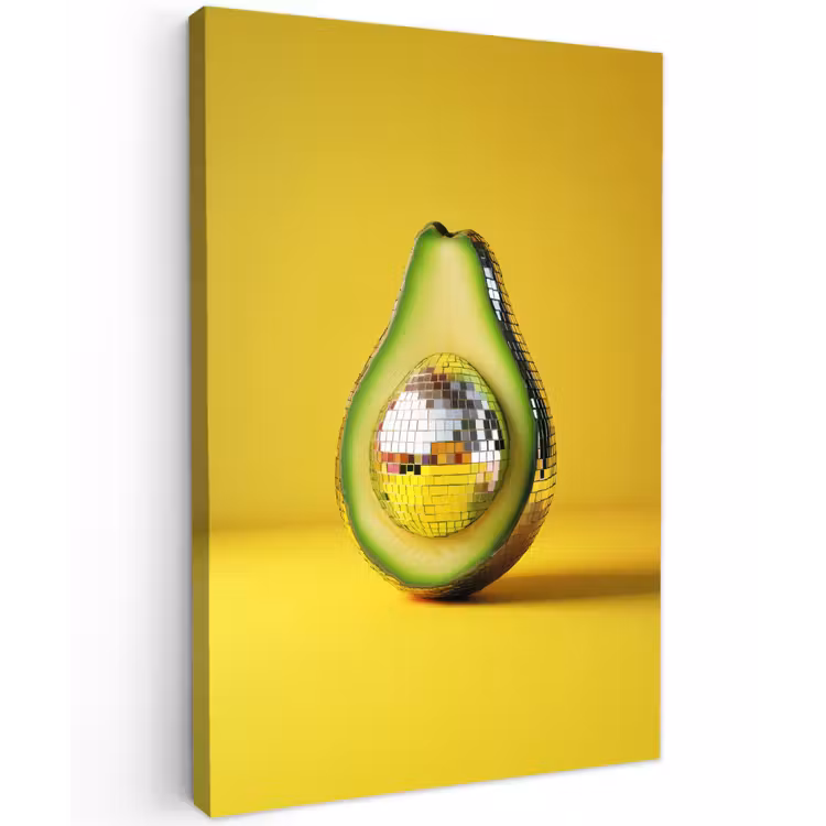 Avocado - Discobal - Geel - Glitter Tuinposter op houten frame 2 cm dik klein -3d