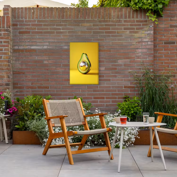 Avocado - Discobal - Geel - Glitter Tuinposter op houten frame 2 cm dik klein -sfeer3