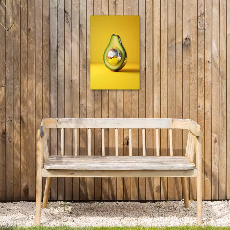 Avocado - Discobal - Geel - Glitter Tuinposter op houten frame 2 cm dik klein -sfeer4