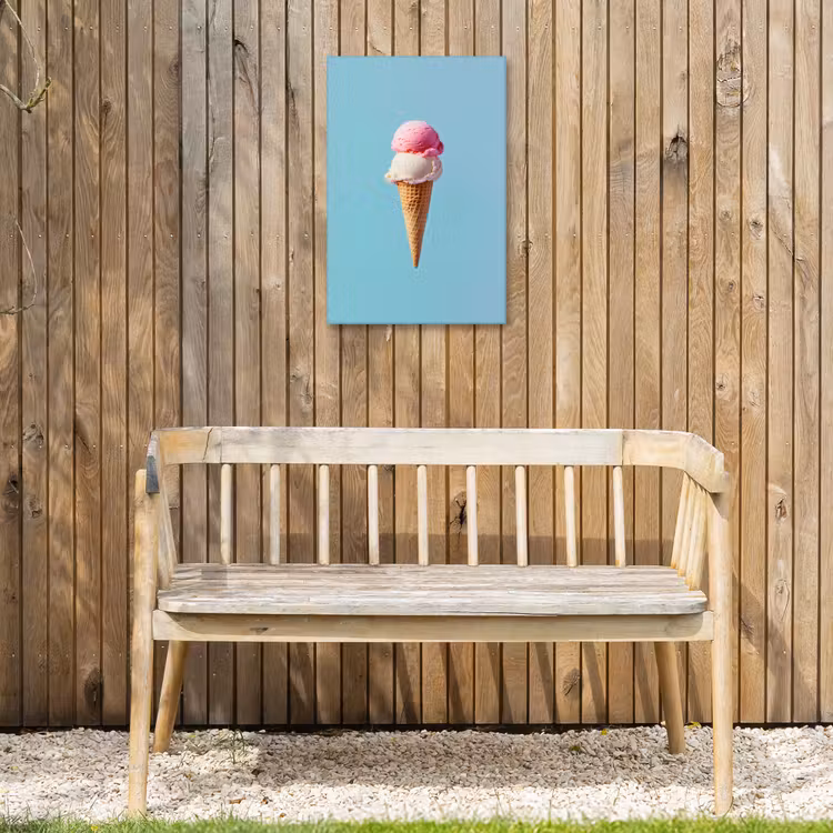 Bolletjes - Schepijs - Hoorntje - Blauw Tuinposter op houten frame 2 cm dik klein -sfeer4