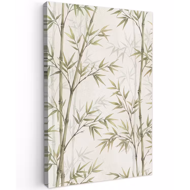 Bamboe - Bladeren - Natuur - Aquarel - Groen Tuinposter op houten frame 2 cm dik klein -3d