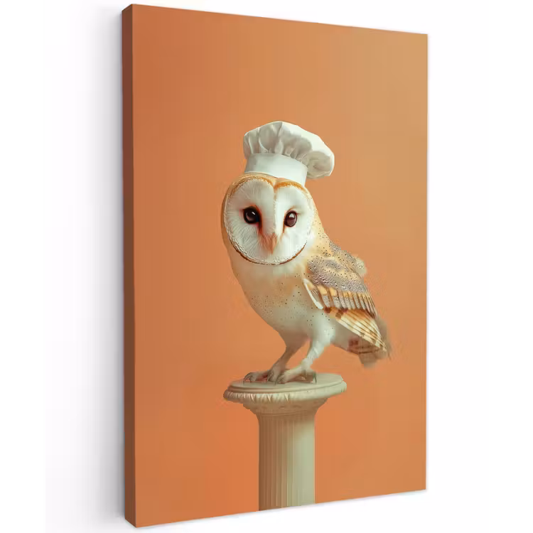 Kerkuil - Koksmuts - Oranje - Vogel Tuinposter op houten frame 2 cm dik klein -3d
