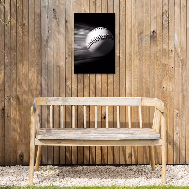 Honkbal - Wit - Vliegt Tuinposter op houten frame 2 cm dik klein -sfeer4