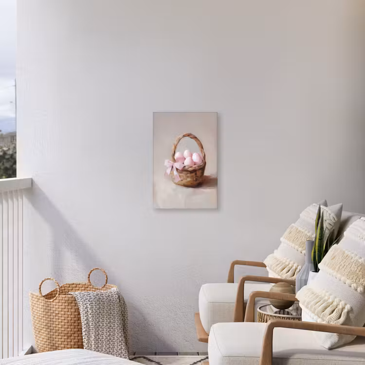 Mand - Eieren - Roze Tuinposter op houten frame 2 cm dik klein -sfeer1