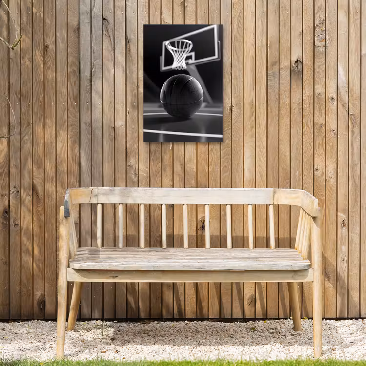 Basketbal - Basketbalveld - Lichtlijnen Tuinposter op houten frame 2 cm dik klein -sfeer4