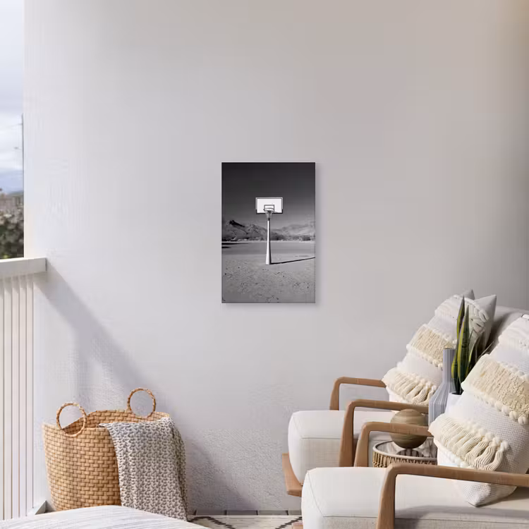 Basketbalpaal - Landschap - Zand - Wit Tuinposter op houten frame 2 cm dik klein -sfeer1