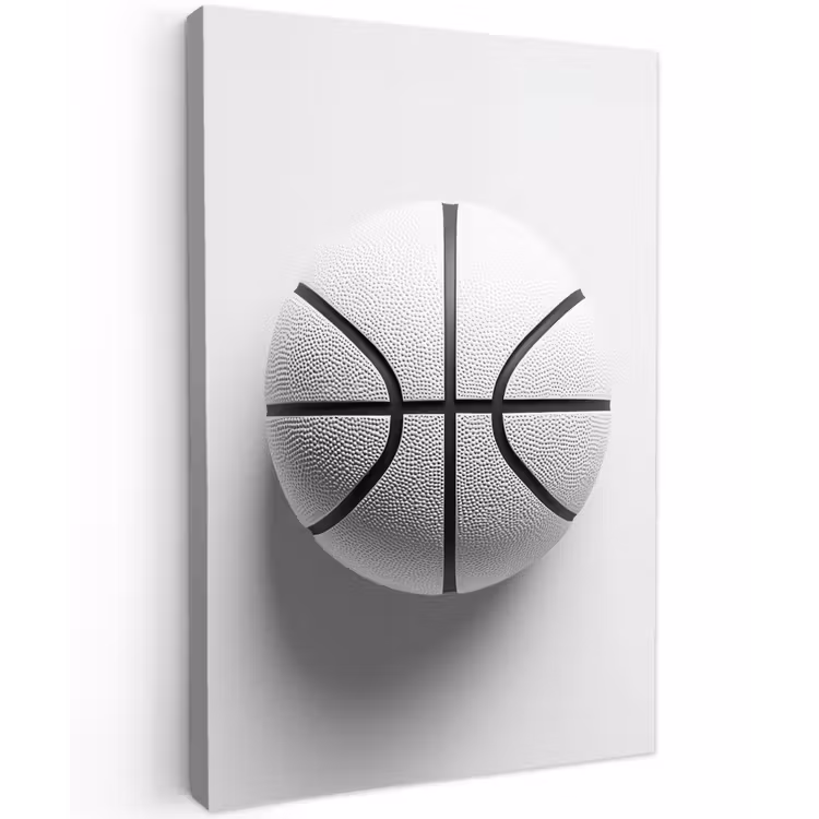 Basketbal - Wit - Schaduw - Lijnen Tuinposter op houten frame 2 cm dik klein -3d