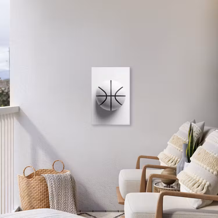 Basketbal - Wit - Schaduw - Lijnen Tuinposter op houten frame 2 cm dik klein -sfeer1