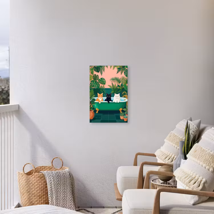 Badkamer - Kattenparade - Kleurrijk Tuinposter op houten frame 2 cm dik klein -sfeer1