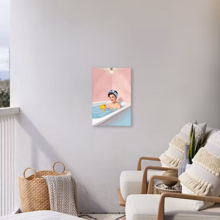 Badkamer - Eend - Blauw Tuinposter op houten frame 2 cm dik klein -sfeer1
