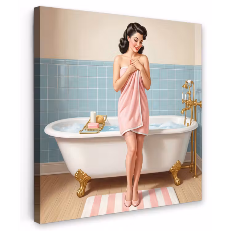 Badkamer - Vrouw - Roze Tuinposter op houten frame 2 cm dik klein -3d