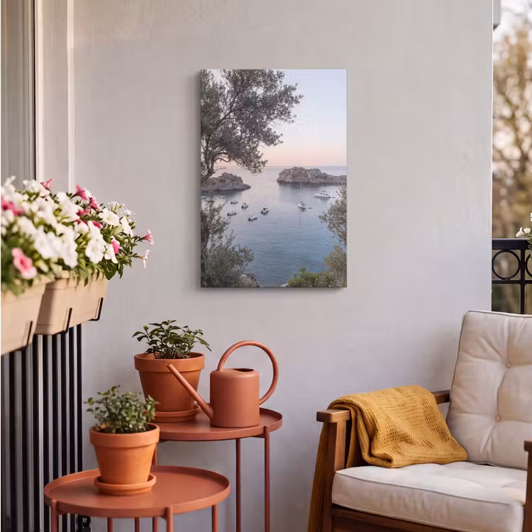 Outdoor Canvas Print - Bay - boats - sunset - Baai - boten - zonsondergang Tuinposter op houten frame 2 cm dik klein