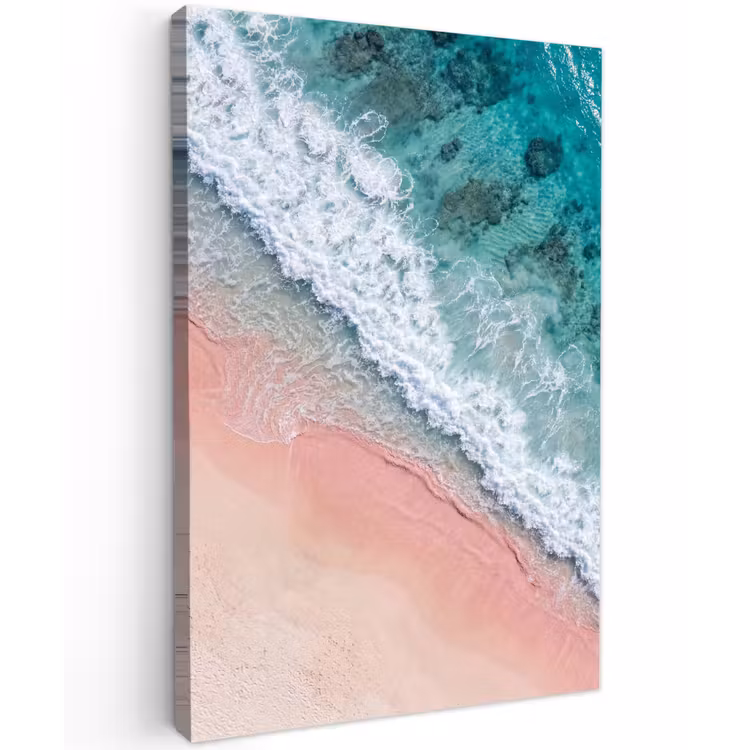 Strand - Oceaan - Golven - Roze Zand - Natuur Tuinposter op houten frame 2 cm dik klein -3d