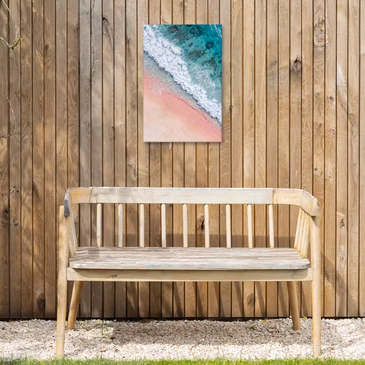 Strand - Oceaan - Golven - Roze Zand - Natuur Tuinposter op houten frame 2 cm dik klein -sfeer4