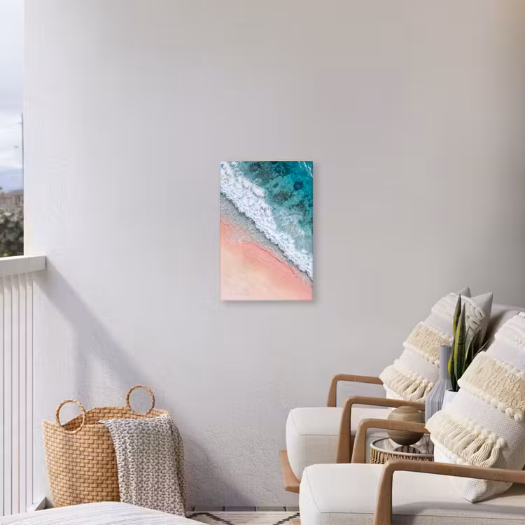 Strand - Oceaan - Golven - Roze Zand - Natuur Tuinposter op houten frame 2 cm dik klein -sfeer1