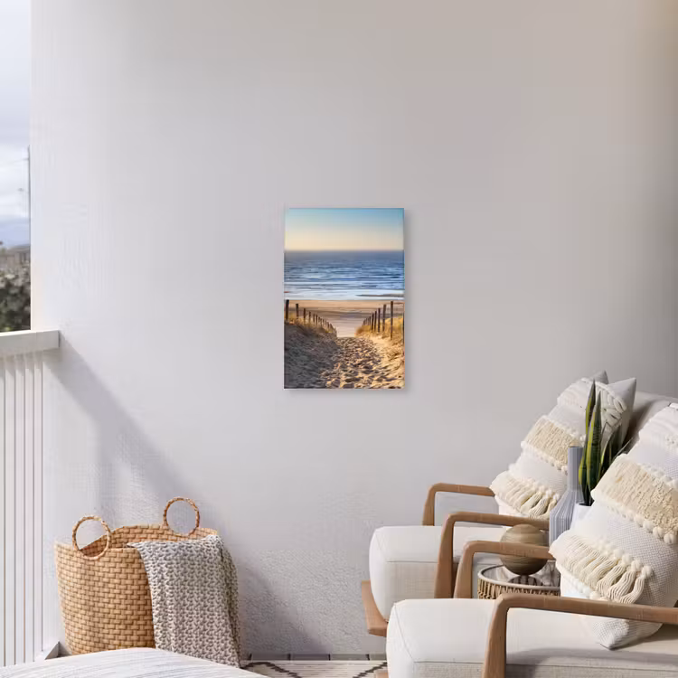 Strandpad bij Zonsondergang Tuinposter op houten frame 2 cm dik klein -sfeer1