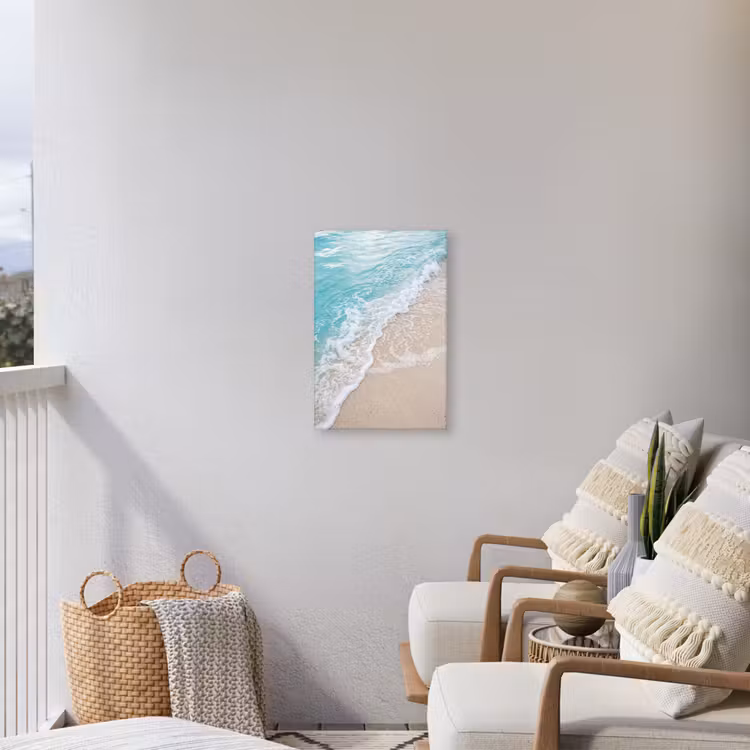 Strand - Zee - Golf - Natuur - Blauw Tuinposter op houten frame 2 cm dik klein -sfeer1