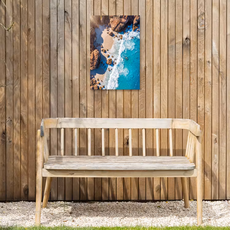 Strand - Zee - Rotsen - Natuur - Blauw Tuinposter op houten frame 2 cm dik klein -sfeer4