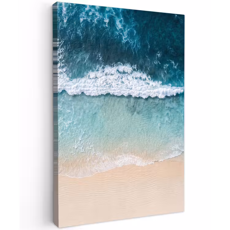 Strand - Zee - Golven - Natuur - Blauw Tuinposter op houten frame 2 cm dik klein -3d