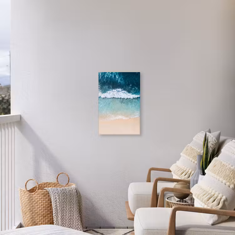 Strand - Zee - Golven - Natuur - Blauw Tuinposter op houten frame 2 cm dik klein -sfeer1